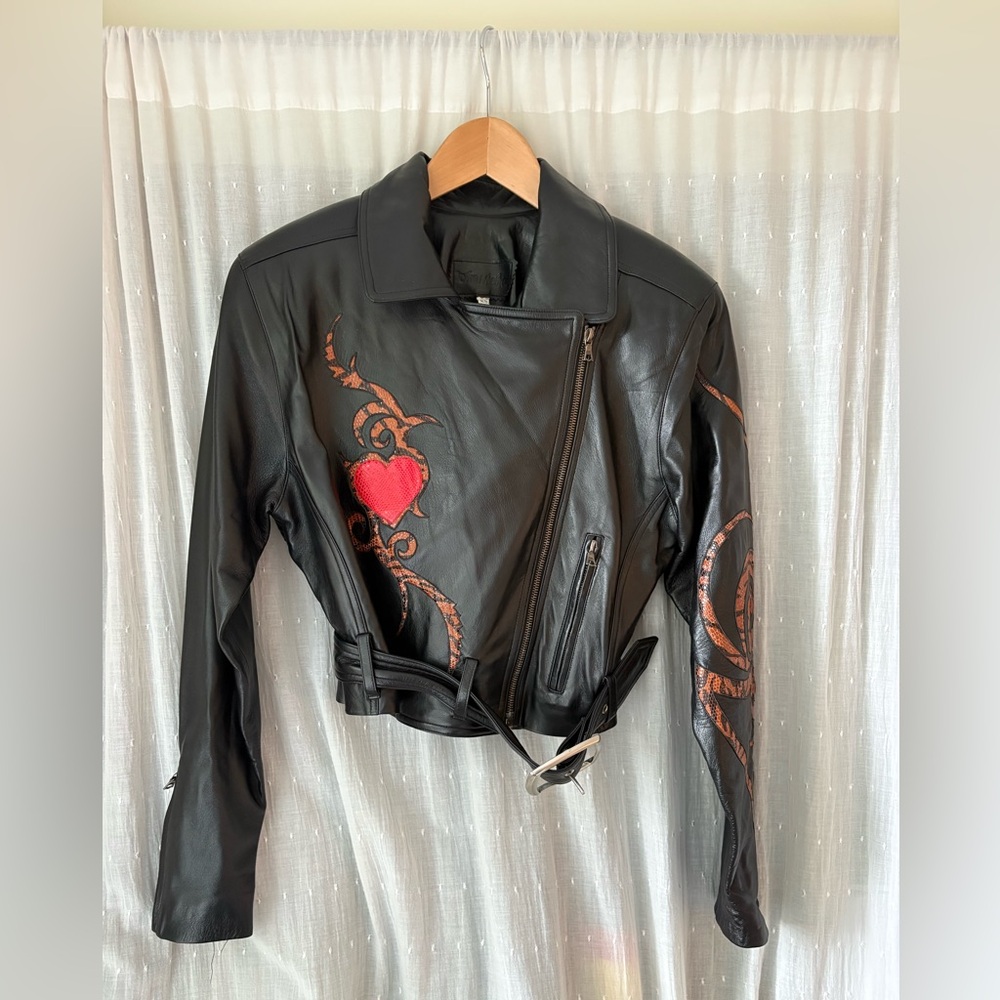 John Michael Y2K 100% Leather Heart Moto Jacket XS NWT Made USA